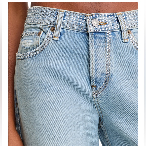 Re/Done Easy Rhinestone Straight Crop Jeans in Diamond Tide NWT - Picture 1 of 13